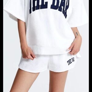 The Bar White Terry Athletic Lounge Shorts with Navy Logo
